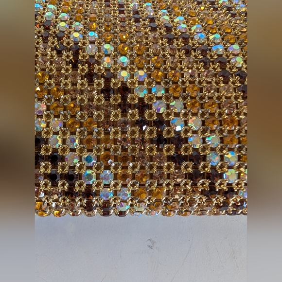 Gold and Brown Multicolor Evening Clutch With Chain. - Picture 2 of 4